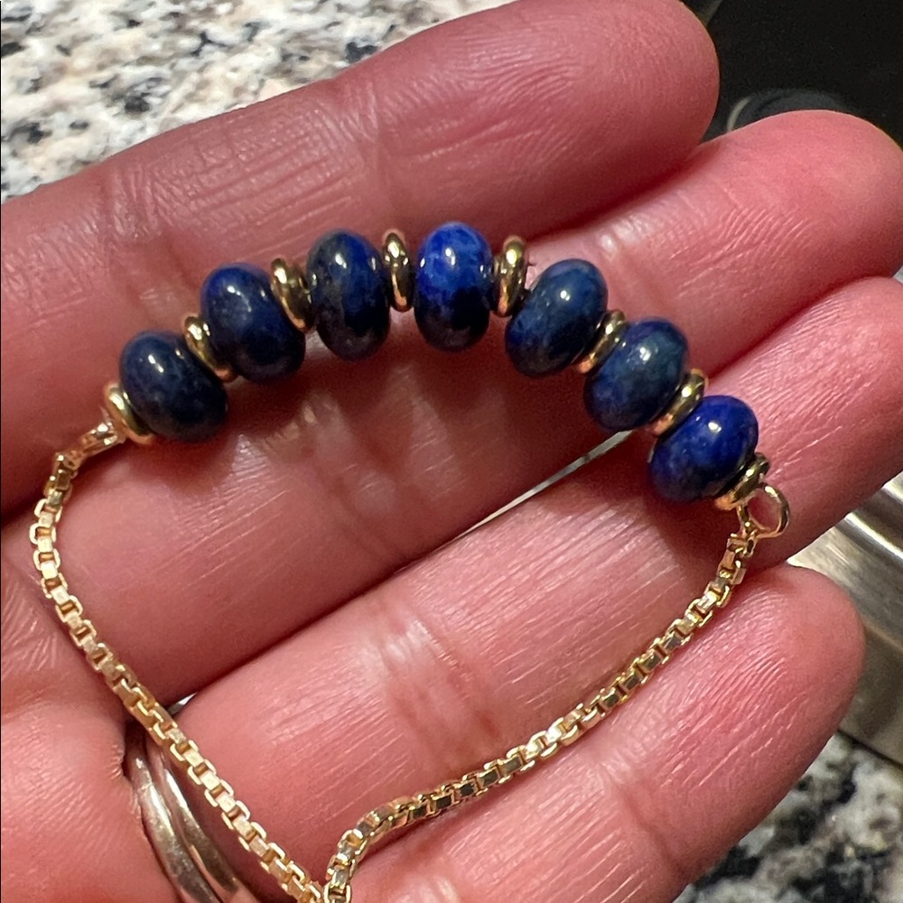 Lapis Lazuli women beads bracelet 14k plated